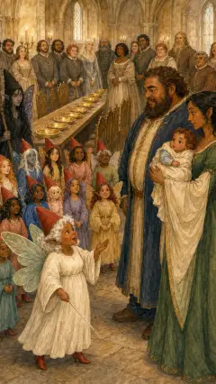 die ihre Gabe noch nicht geschenkt hatte, trat vor und sagte, dass der böse Wunsch in Erfüllung gehen müsse, sie aber das Unheil mildern könne;