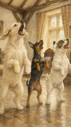 und die Hunde sprangen auf und bellten;