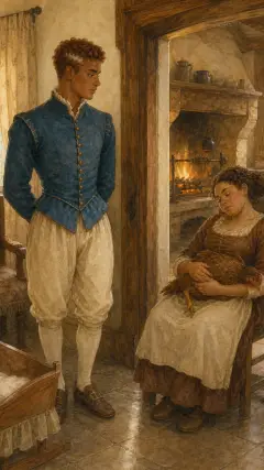 the maid sat with a fowl in her lap ready to be plucked;