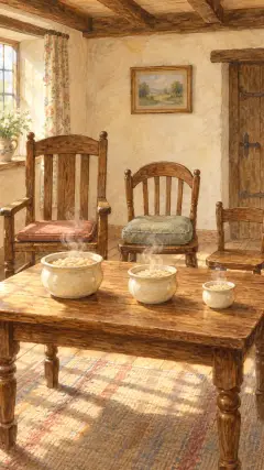 while the porridge was cooling, that they might not burn their mouths by beginning too soon to eat it.