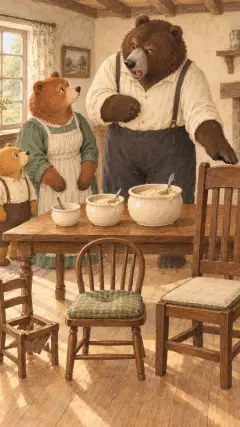 "SOMEBODY HAS BEEN SITTING IN MY CHAIR!" said the Great, Huge Bear, in his great, rough, gruff voice.