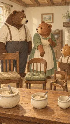"SOMEBODY HAS BEEN SITTING IN MY CHAIR!" said the Middle Bear, in her middle voice.