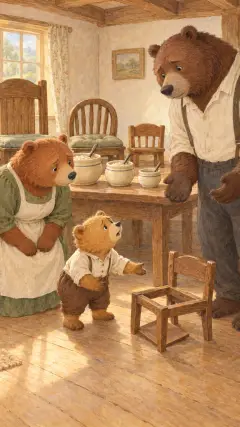 "SOMEBODY HAS BEEN SITTING IN MY CHAIR, AND HAS SAT THE BOTTOM OUT OF IT!" said the Little, Small, Wee Bear, in his little, small, wee voice.