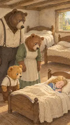 Goldenlocks had heard in her sleep the great, rough, gruff voice of the Great, Huge Bear, and the middle voice of the Middle Bear,