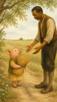 "Please, Man, give me that straw to build me a house"; which the Man did,