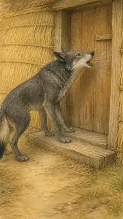 "Then I'll huff and I'll puff, and I'll blow your house in!" said the Wolf.
