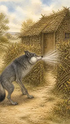 "Then I'll puff and I'll huff, and I'll blow your house in!" So he huffed