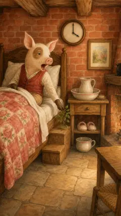 Well, the little Pig woke at four the next morning,