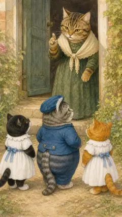 "Now keep your frocks clean, children! You must walk on your hind legs. Keep away from the dirty ash-pit, and from Sally Henny Penny, and from the pig-stye and the Puddle-Ducks."