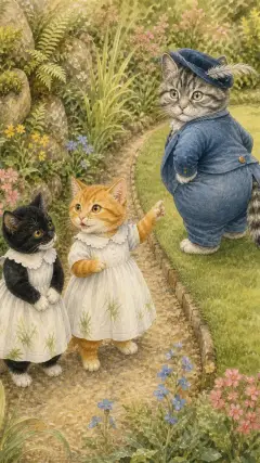 "Let us climb up the rockery, and sit on the garden wall," said Moppet.