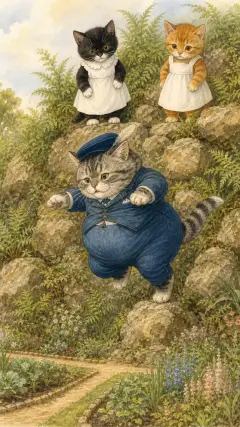 Tom Kitten was quite unable to jump when walking upon his hind legs in trousers.