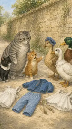"Come and help us to dress him! Come and button up Tom!"