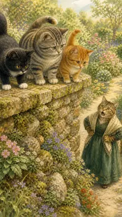 and found her kittens on the wall with no clothes on.