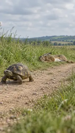 Unterdessen ging die Schildkröte beharrlich Schritt für Schritt weiter