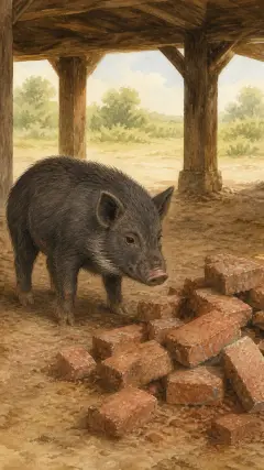 The third little pig found some bricks under the barn