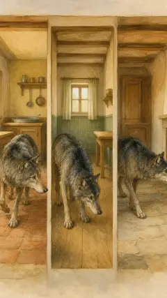 Pretty soon the old wolf began to spy around to see what had become of the little pigs after their mother's death.