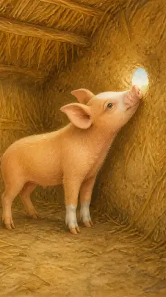 But the little pig looked up out of his peep hole