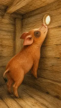 But the little pig looked up out of his peep hole