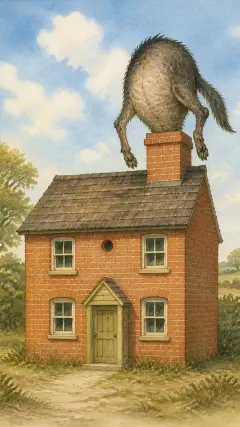 Then the old wolf started down the chimney to get the little pig, anyway.