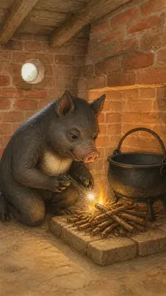But the little pig built a fire