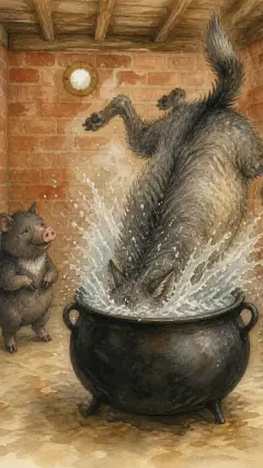 So the old wolf fell into the boiling water