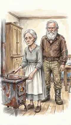 Aunt Em is thin and gray; the sun and wind long ago wore away her smile. Uncle Henry works from dawn to dark and never laughs. In this gray world, Dorothy's giggles still startle them both.
