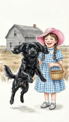It is Toto who keeps Dorothy from turning gray inside. He is a little black dog with silky hair and merry eyes. They play all day long, and she loves him dearly.