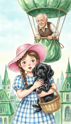Dorothy runs back with Toto, who chased a kitten. Then, crack! The ropes snap and the balloon shoots up. "Come back!" she screams. "I can't, my dear. Good-bye!" And that is the last anyone ever sees of the Wizard of Oz.