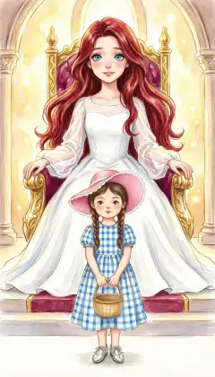 On a throne of glowing rubies sits Glinda, the Good Witch of the South. Young and lovely, with flowing red hair and a pure white gown. "What can I do for you, my child?" she asks Dorothy kindly.