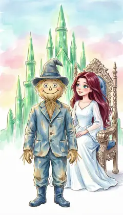 Glinda turns to the Scarecrow. "What will you do now?" "I will rule the Emerald City," he says, "for the people like me." The Winged Monkeys will fly him safely back to its gates.