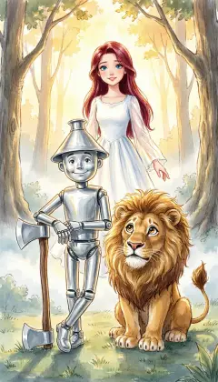 The Tin Woodman longs to rule the kind Winkies in the West. The Lion wishes to return as King of his grand old forest. Glinda's three Monkey commands will carry each friend home.