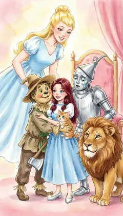 "Your Silver Shoes can carry you home," Glinda reveals. Three steps, each in the wink of an eye, anywhere in the world. Dorothy hugs her dear friends goodbye, crying at the parting. She lifts Toto and clicks her heels: "Take me home to Aunt Em!"