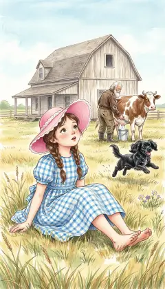 Dorothy sits up on the soft grass of the broad Kansas prairie, home at last. "Good gracious!" she gasps, blinking in the wide pale daylight. Uncle Henry milks the cows, and Toto bounds toward the barn. She is home, in her stocking-feet, the Silver Shoes lost forever.