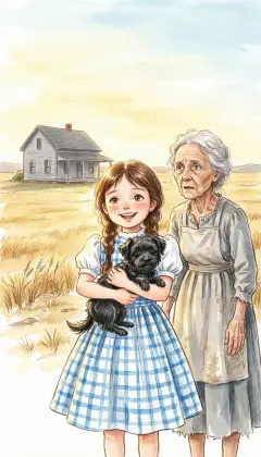 "From the Land of Oz," Dorothy says gravely. "And here is Toto, too!" "Oh, Aunt Em! I'm so glad to be home again!"