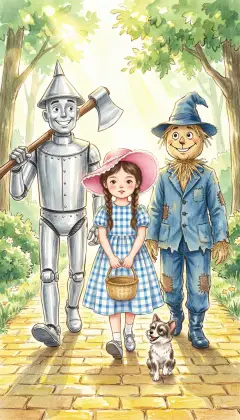 "You've saved my life," he says. "Where are you going?" "To the Emerald City, to ask the Great Oz for help." "Could Oz give me a heart?" he wonders, and joins their party.