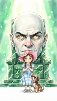 'In this country, everyone must pay for everything,' booms Oz. 'Do something for me first. Kill the Wicked Witch of the West.' 'But I cannot!' Dorothy cries. Still the Head will not bend. Heartbroken, she returns to her friends with no hope at all.