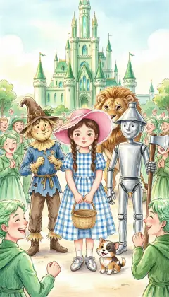 Dorothy and her friends march toward the great Palace of Oz. News flies fast: she melted the Wicked Witch of the West! The whole city cheers and follows the heroes in a happy crowd.