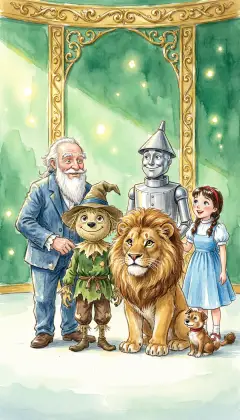 Still, Oz promises to help his friends. "Come tomorrow," he tells them, brains, courage, and a heart await. He will think of a way to carry Dorothy across the desert. They agree to keep his secret and go to bed full of hope.